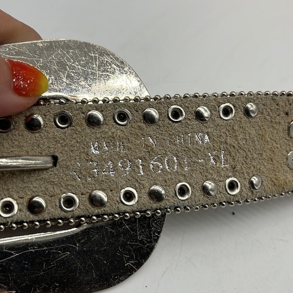 Nocona Black Silver Bling Western Belt leather with rhinestones Sz XL main image 7
